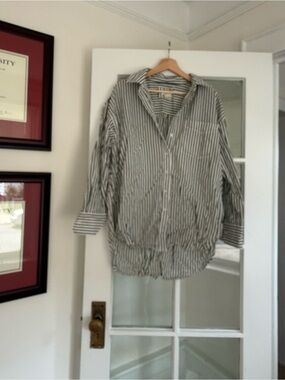 Striped Button-Down Women’s Shirt - Green/White